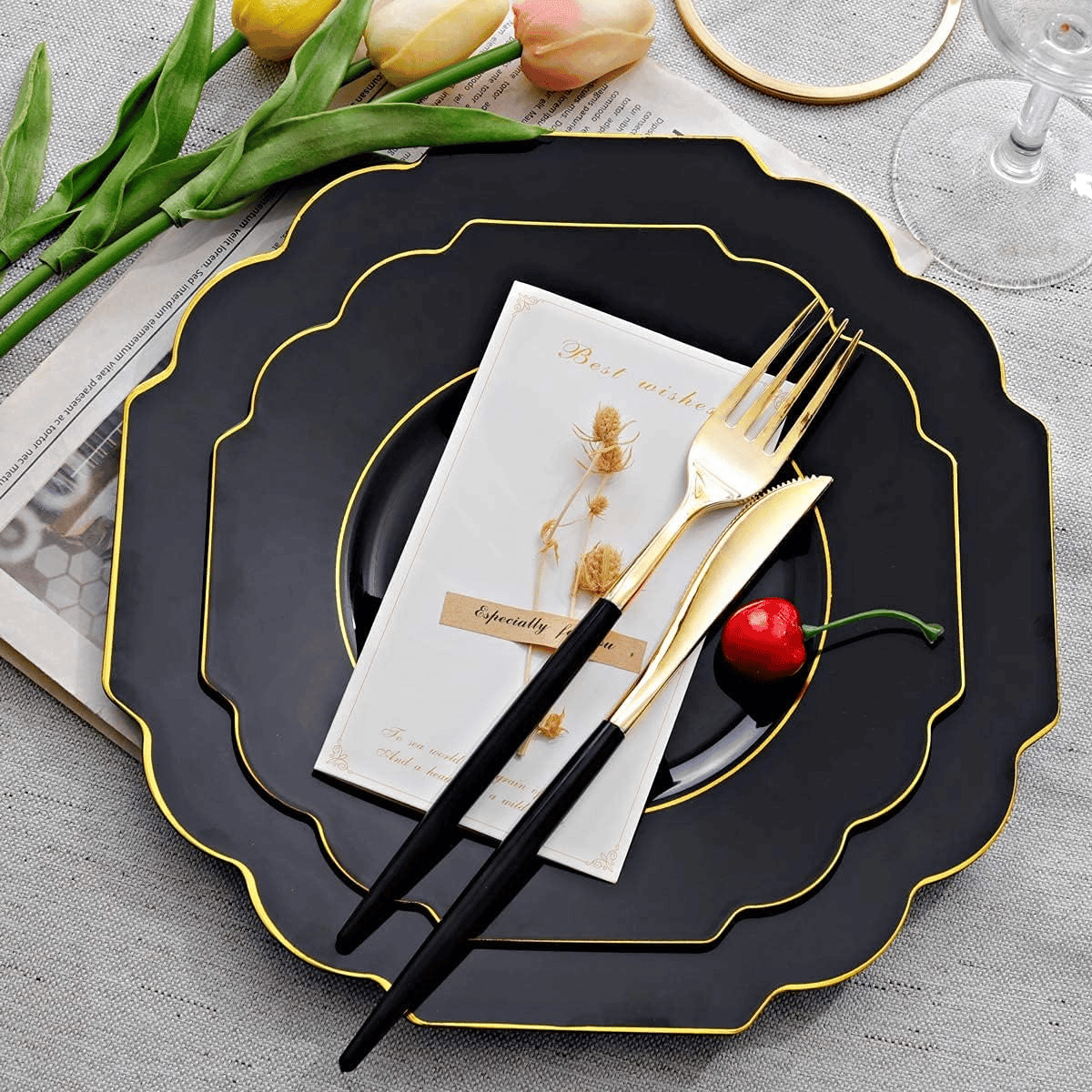 Gold & Black Plastic Cutlery Set (102 Pieces) — view 5