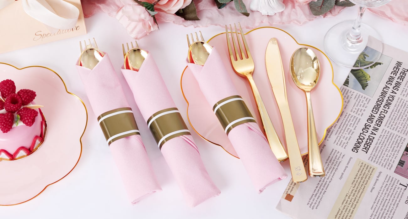 Pink Pre-Rolled Cutlery with Napkins (30 Pieces) — view 11