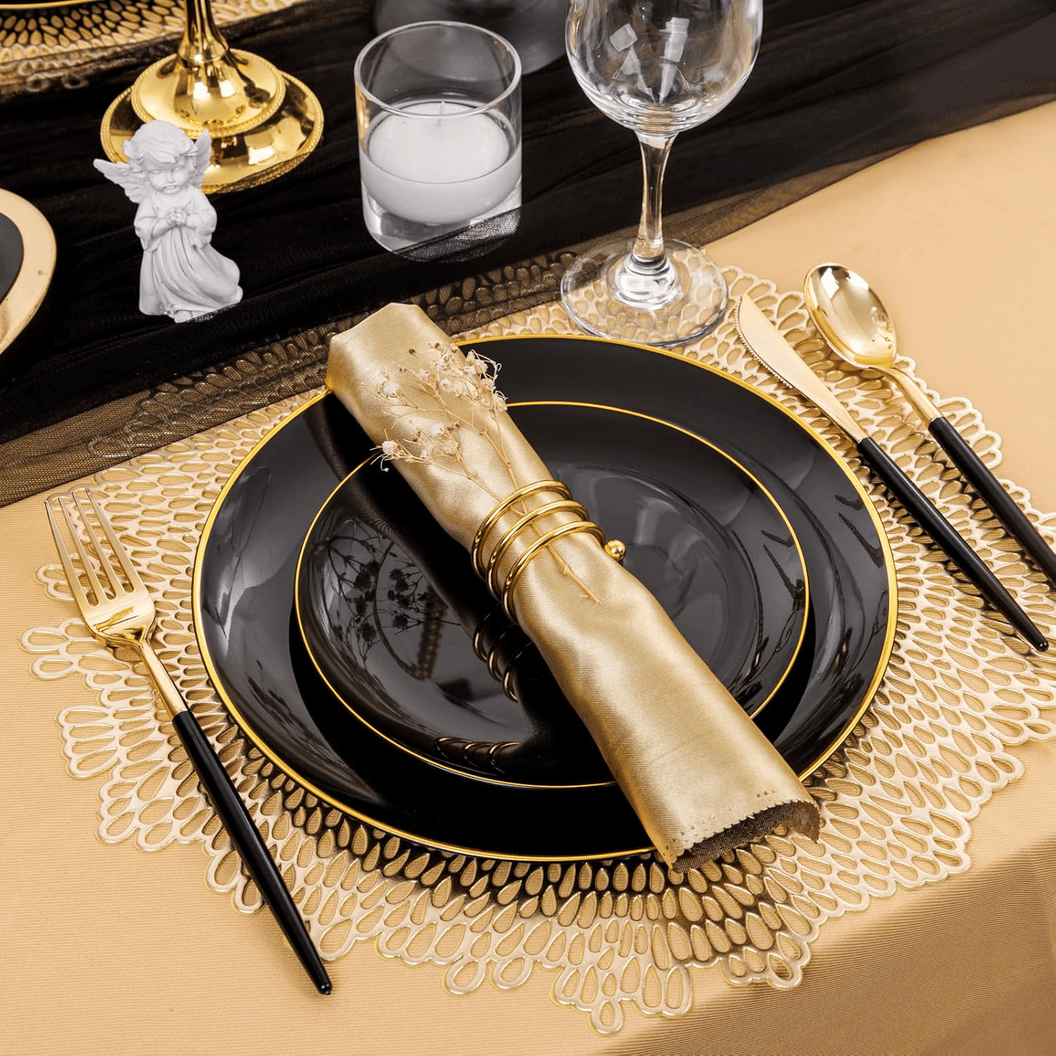 Gold & Black Plastic Cutlery Set (102 Pieces) — view 6