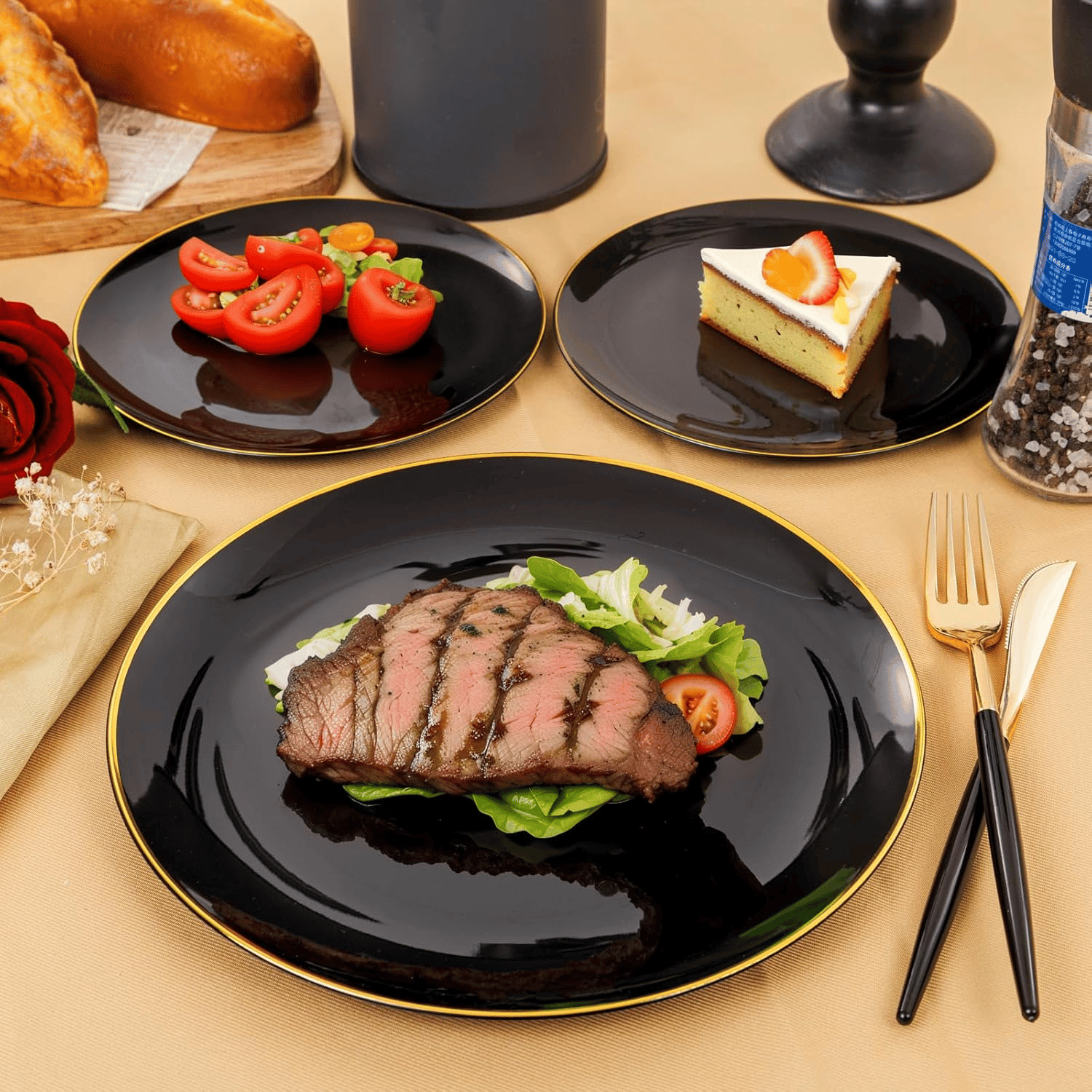 Gold & Black Plastic Cutlery Set (102 Pieces) — view 8