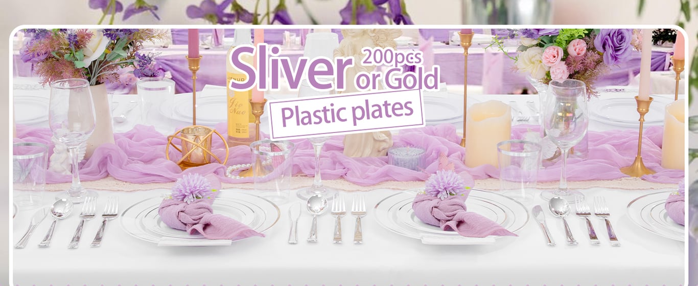 White And Silver, Silver, White Silver Plastic Dinnerware Set for Party — view 6