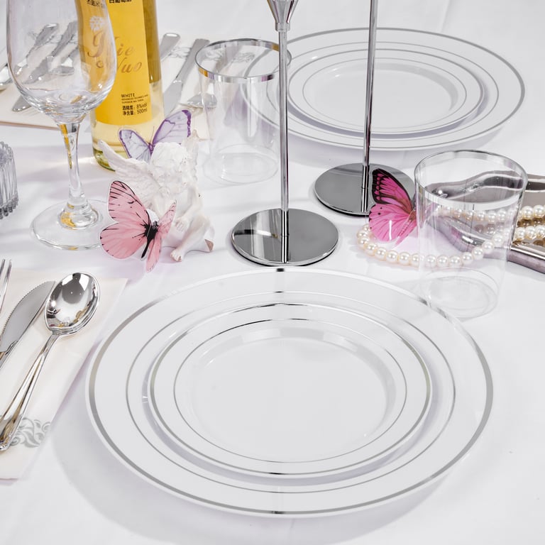 White And Silver, Silver, White Silver Plastic Dinnerware Set for Party — view 7