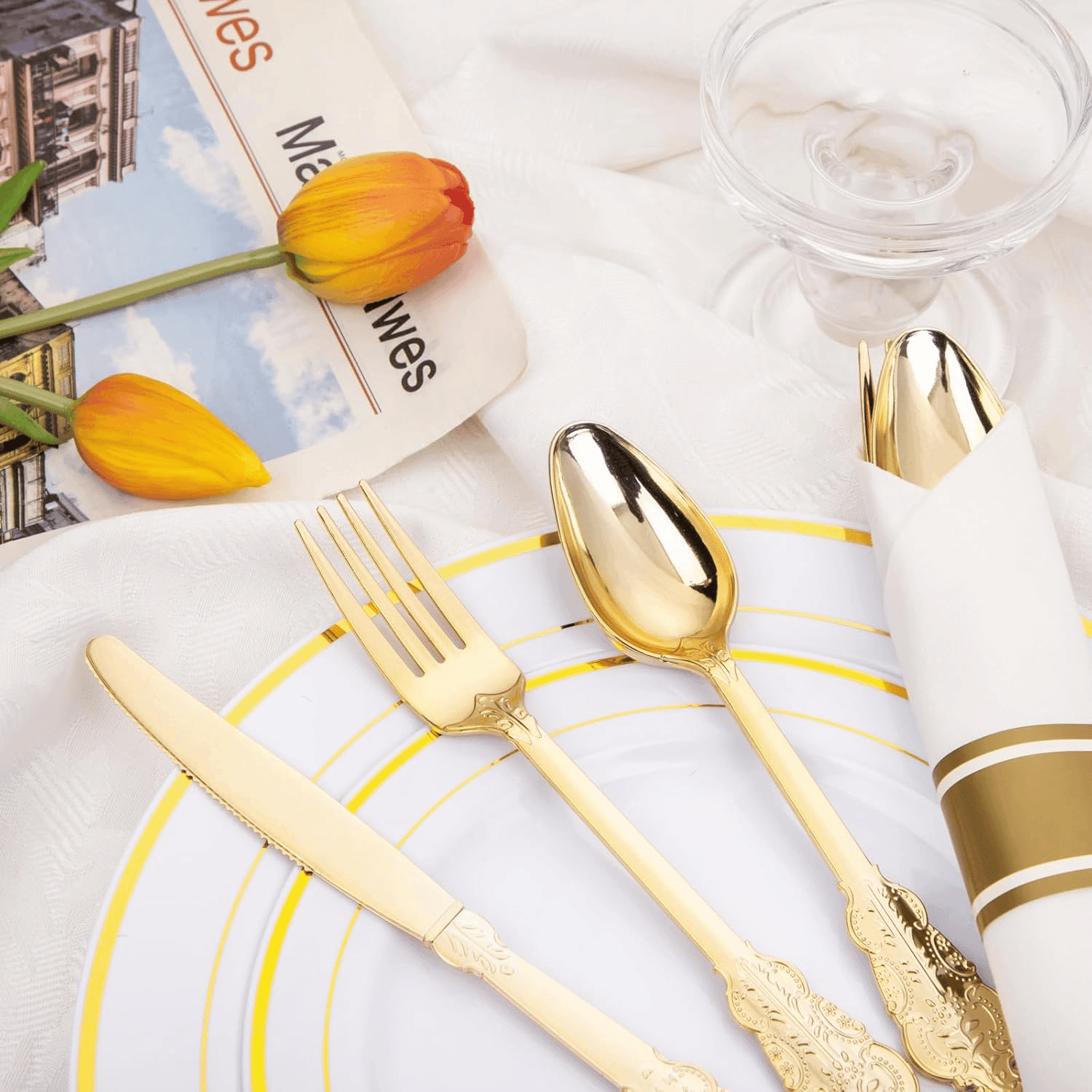 Fancy Gold Pre-Rolled Silverware with Napkins (400 Pieces) — view 8