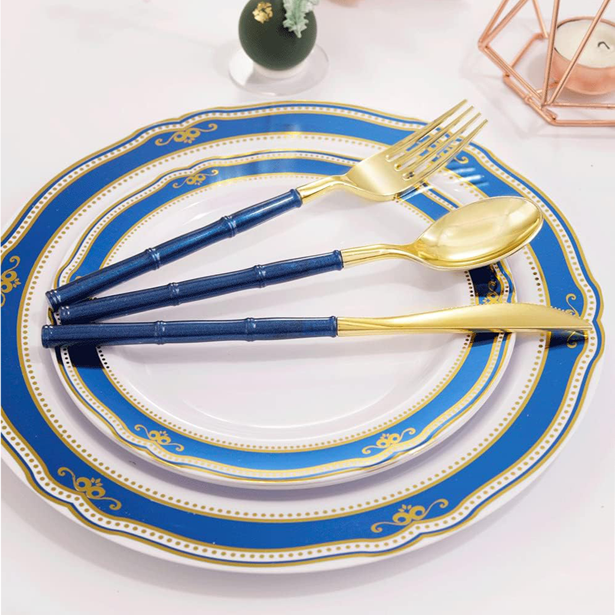 Gold Glitter Bamboo Handle Cutlery Set (102 Pieces) — view 4