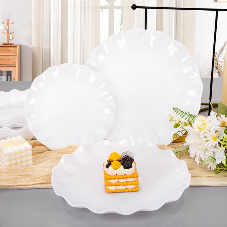 White LIYH Scalloped Plastic Plates Reusable Unbreakable Dinner Plates Set — view 8