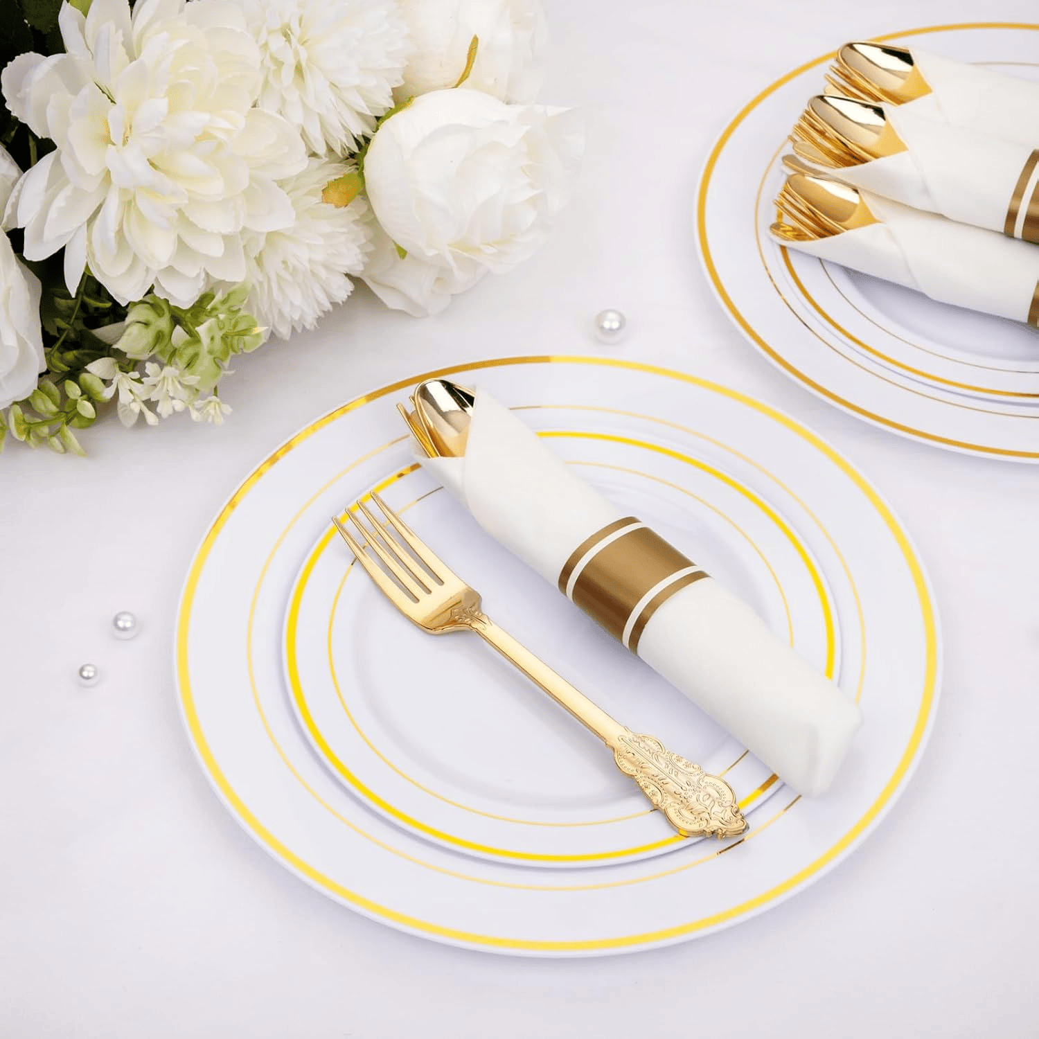Fancy Gold Pre-Rolled Silverware with Napkins (400 Pieces) — view 9