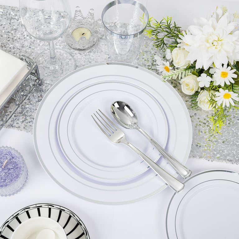 Silver Plastic Dinnerware Set Heavy Duty Disposable Plates — view 7