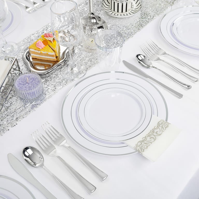 Silver Plastic Dinnerware Set Heavy Duty Disposable Plates — view 8