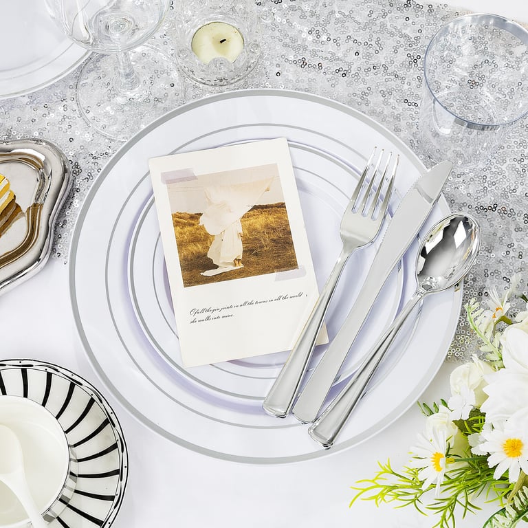 Silver Plastic Dinnerware Set Heavy Duty Disposable Plates — view 9