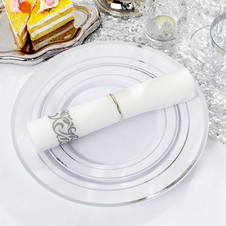 Silver Plastic Dinnerware Set Heavy Duty Disposable Plates — view 10