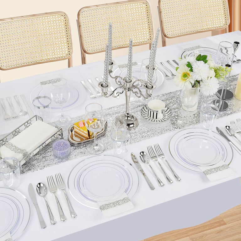 Silver Plastic Dinnerware Set Heavy Duty Disposable Plates — view 11