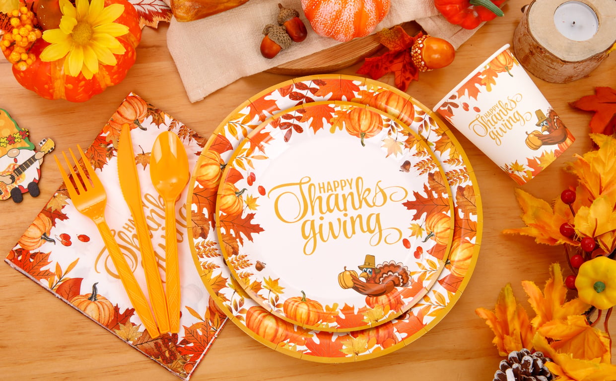 Deep Yellow Thanksgiving Paper Plates and Napkins Sets — view 7