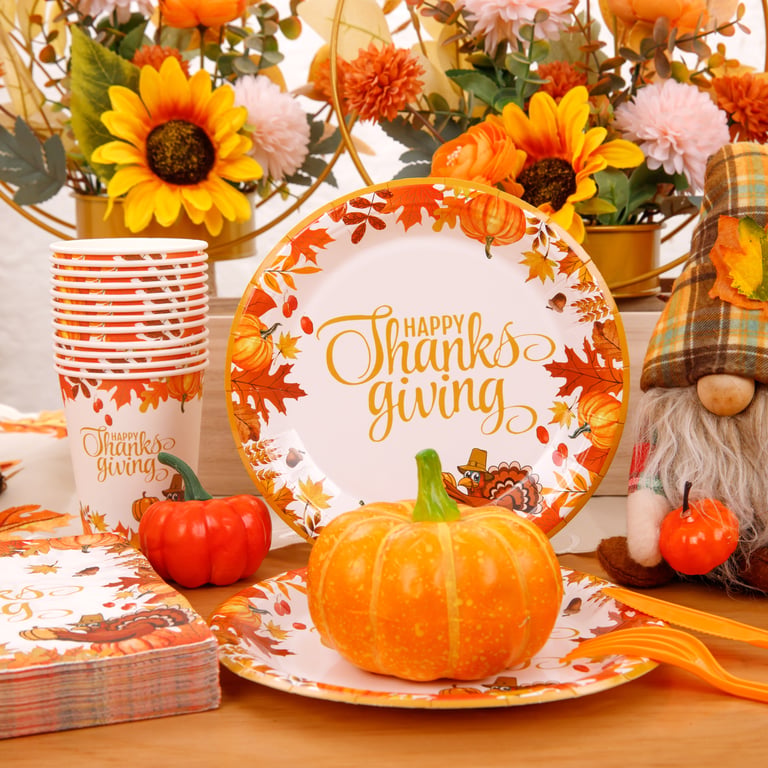 Deep Yellow Thanksgiving Paper Plates and Napkins Sets — view 10