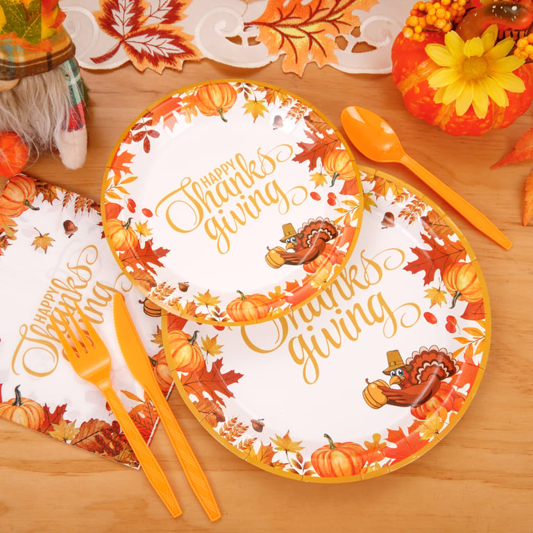 Deep Yellow Thanksgiving Paper Plates and Napkins Sets — view 11