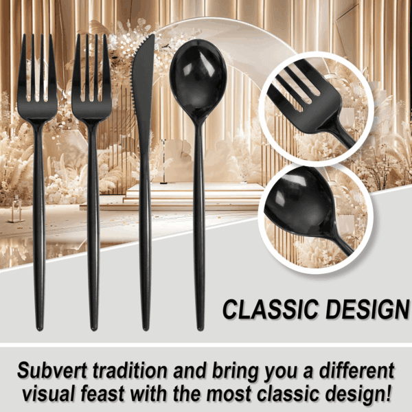 Black Classic Plastic Silverware Set — view 4