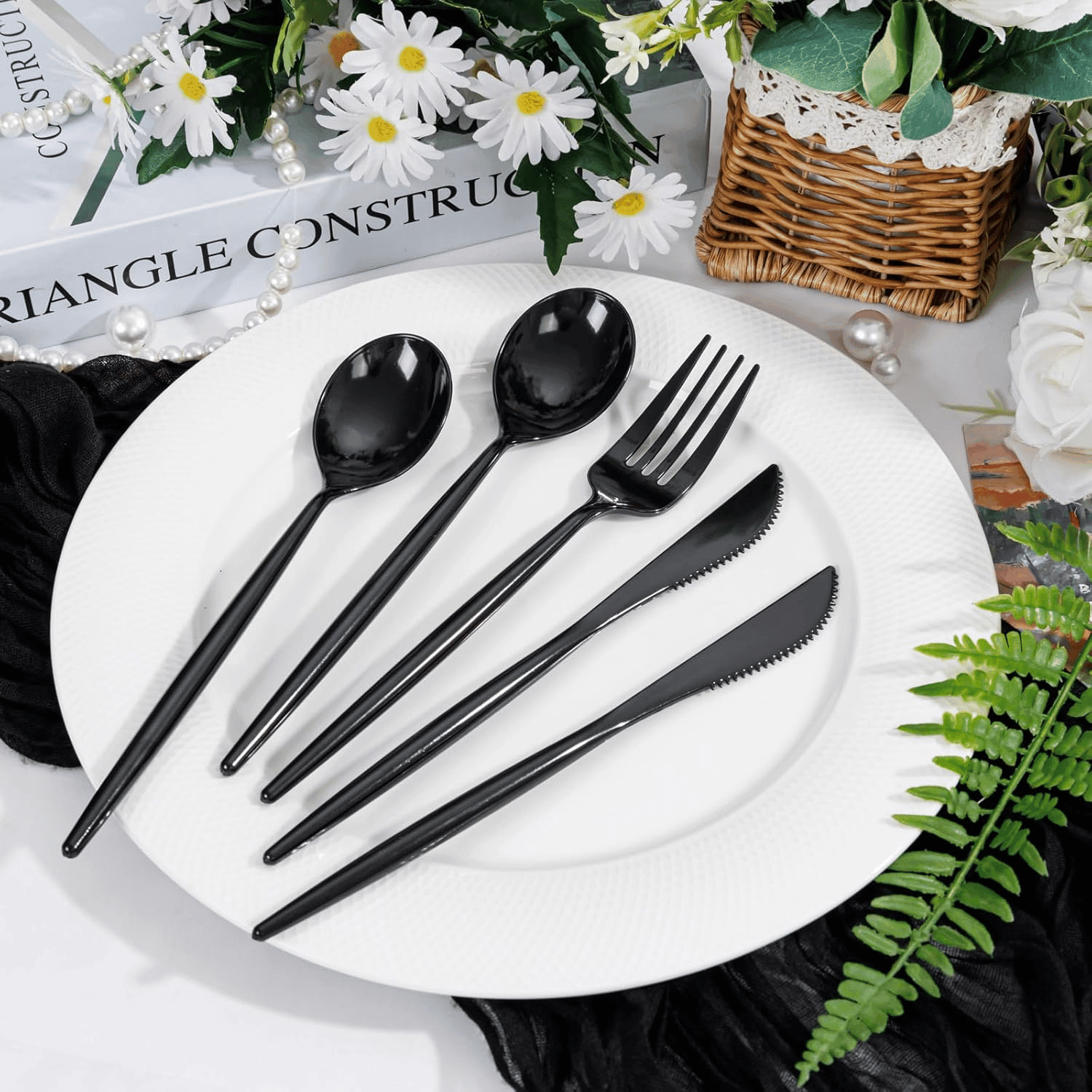 Black Classic Plastic Silverware Set — view 6