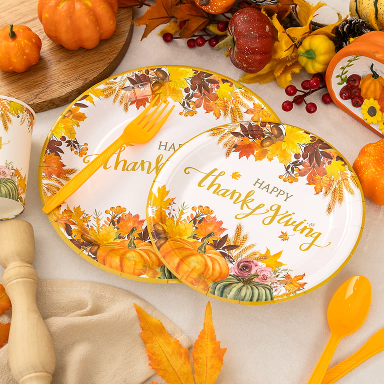 Light Yellow Thanksgiving Paper Plates and Napkins Sets — view 8