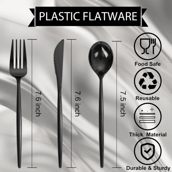 Black Classic Plastic Silverware Set — view 8