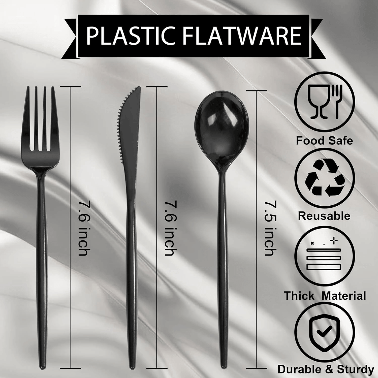 Black Classic Plastic Silverware Set — view 8
