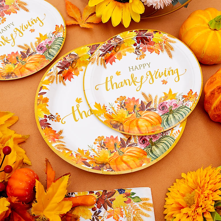 Light Yellow Thanksgiving Paper Plates and Napkins Sets — view 9