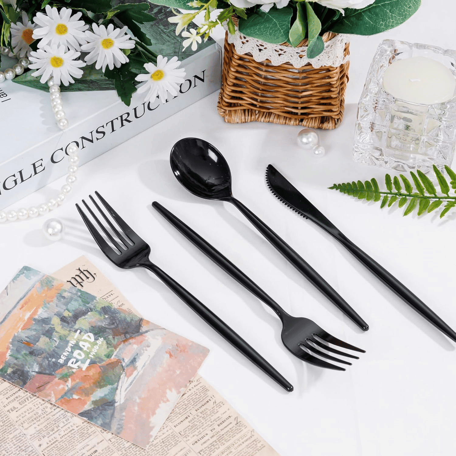Black Classic Plastic Silverware Set — view 9