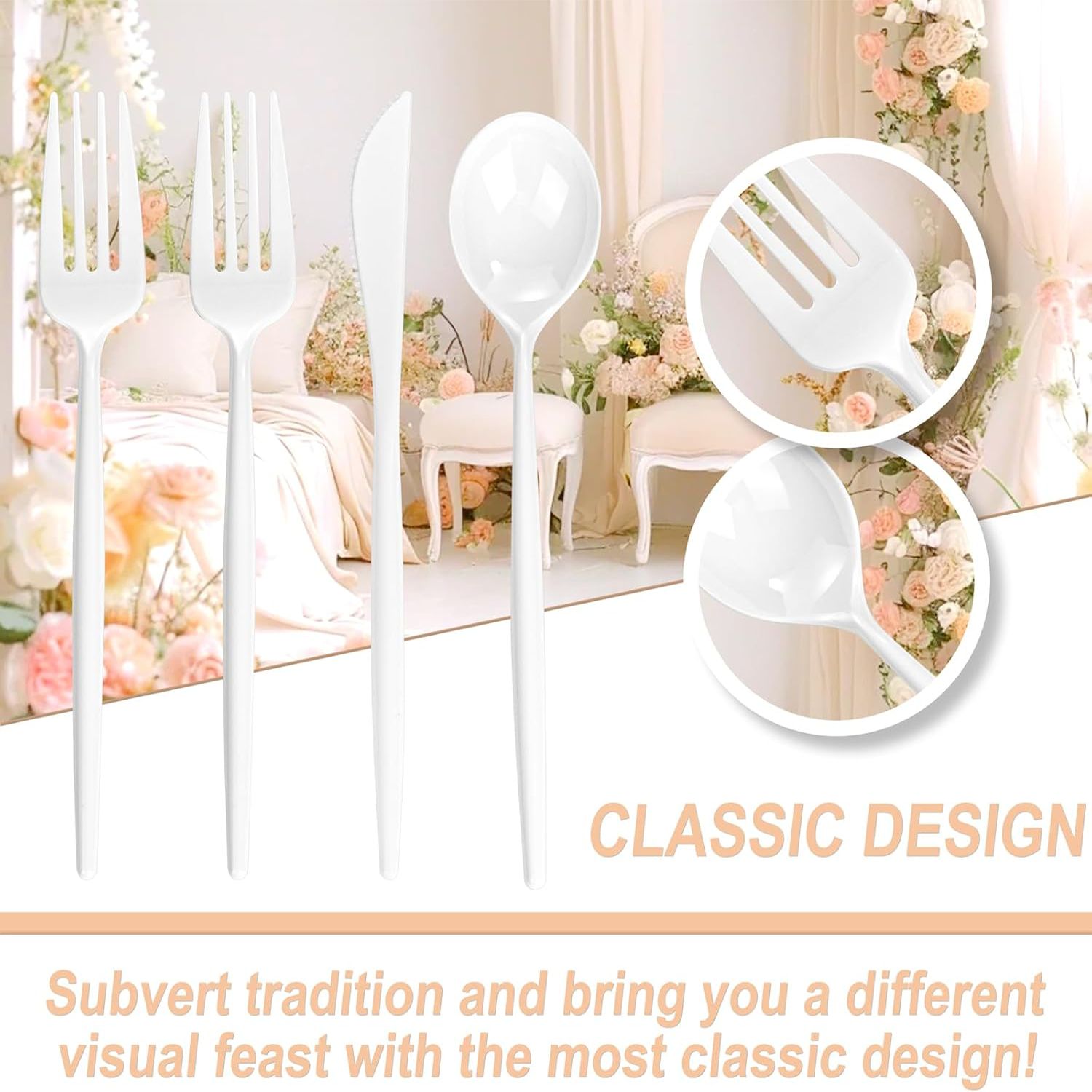 White Classic Plastic Silverware Set — view 3