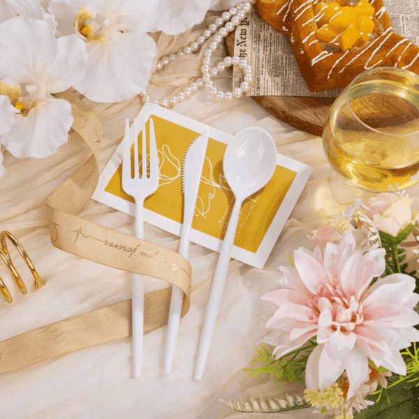 White Classic Plastic Silverware Set — view 4