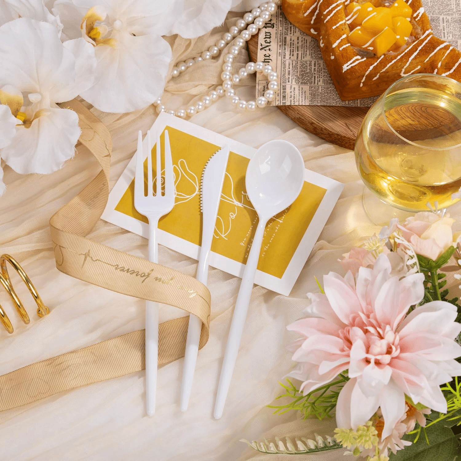 White Classic Plastic Silverware Set — view 4