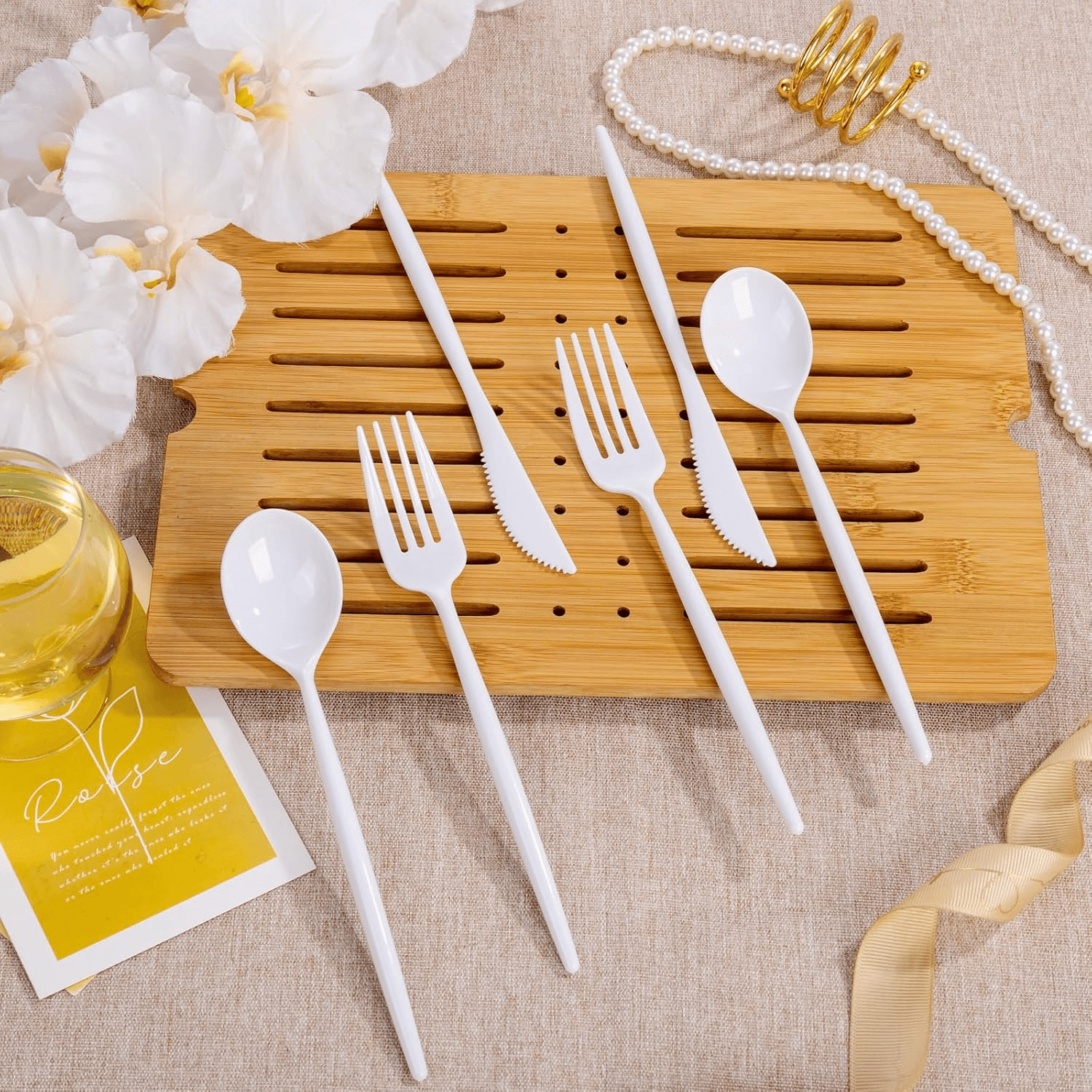 White Classic Plastic Silverware Set — view 7