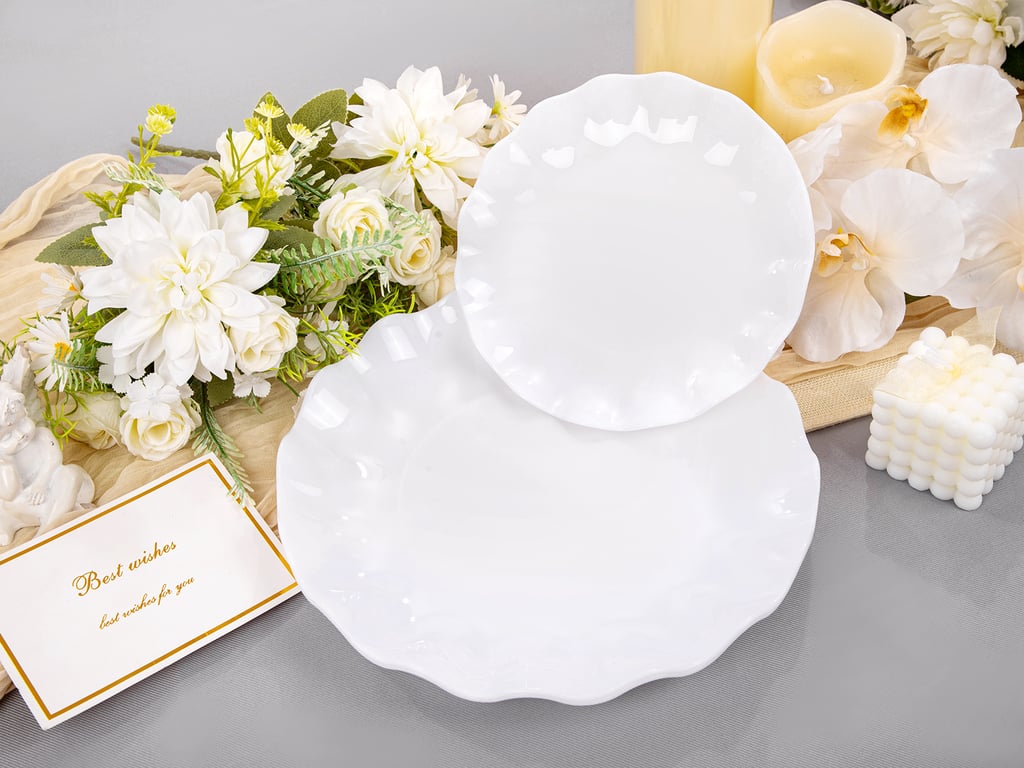 White LIYH Scalloped Plastic Plates Reusable Unbreakable Dinner Plates Set — view 11