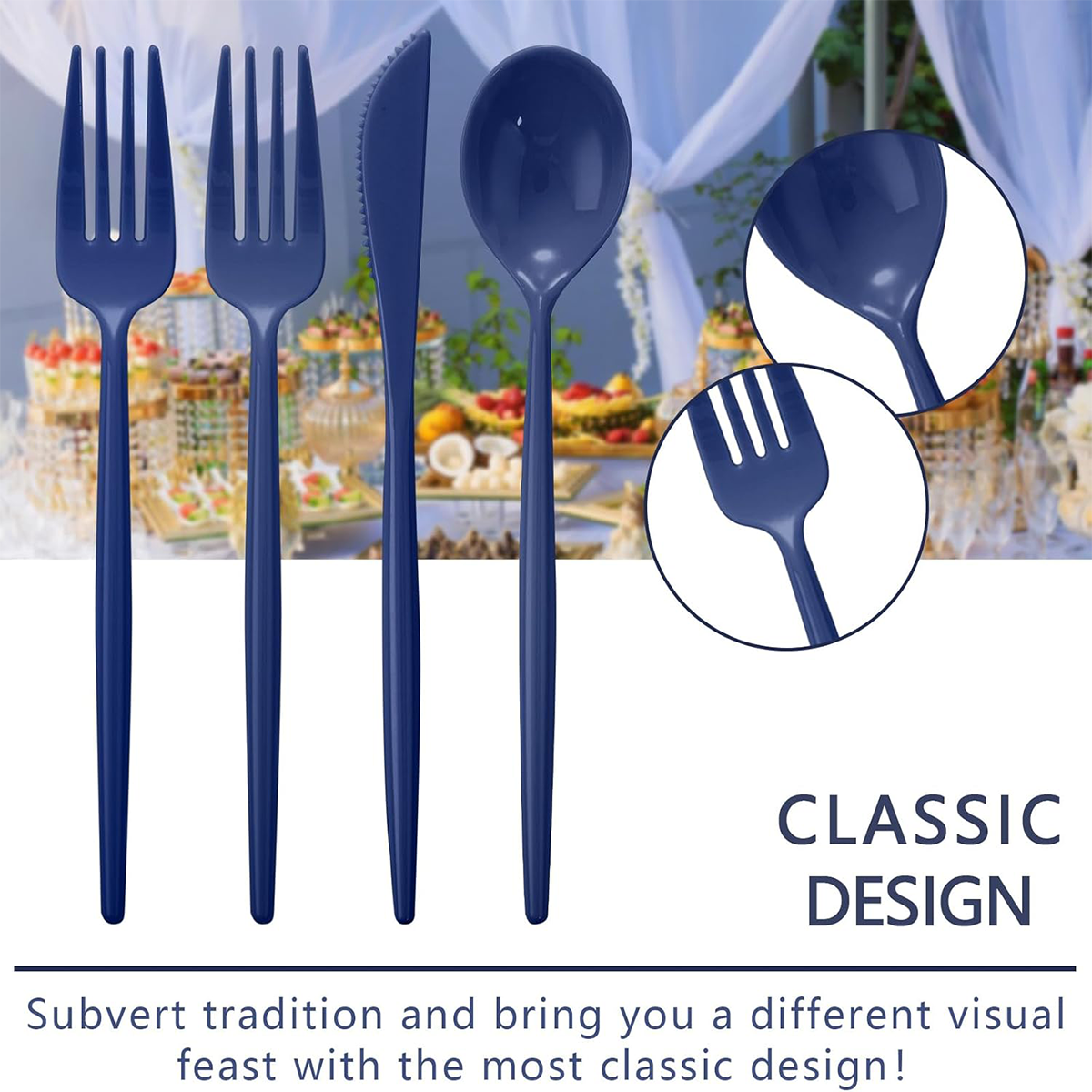 Blue Classic Plastic Silverware Set (180 Pieces) — view 4
