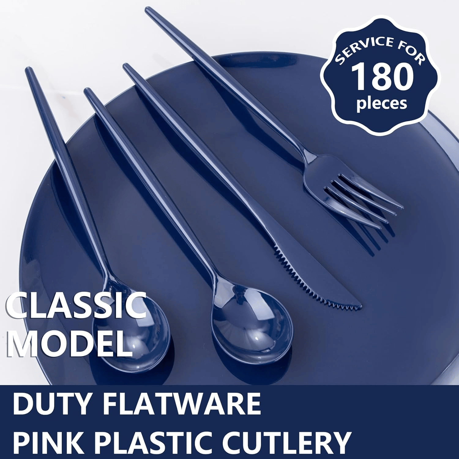 Blue Classic Plastic Silverware Set (180 Pieces) — view 7