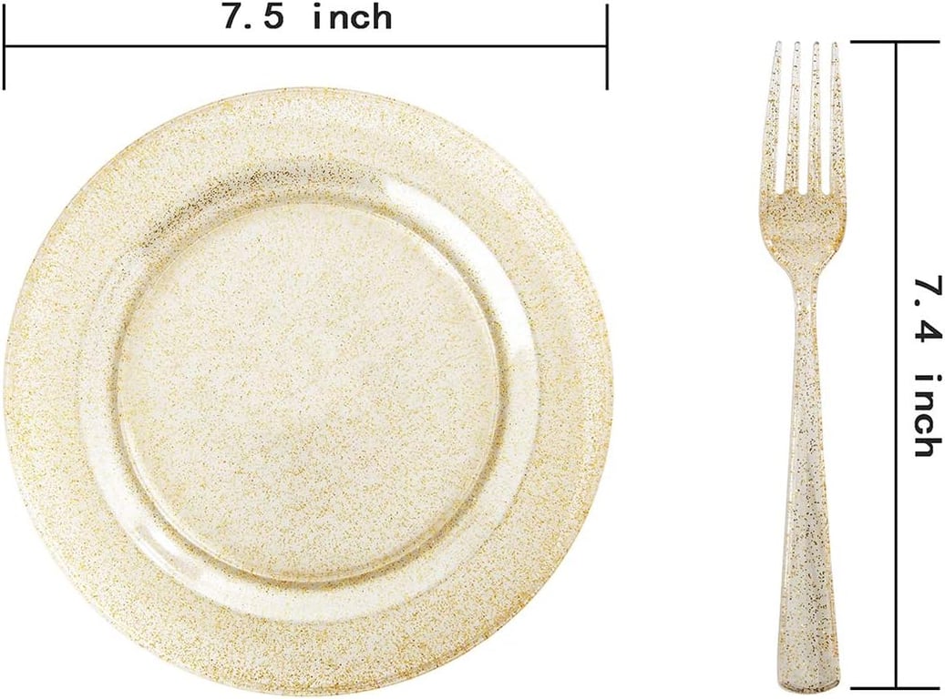 Gold Glitter Dessert Plates & Forks Set (144 Pieces) — view 2