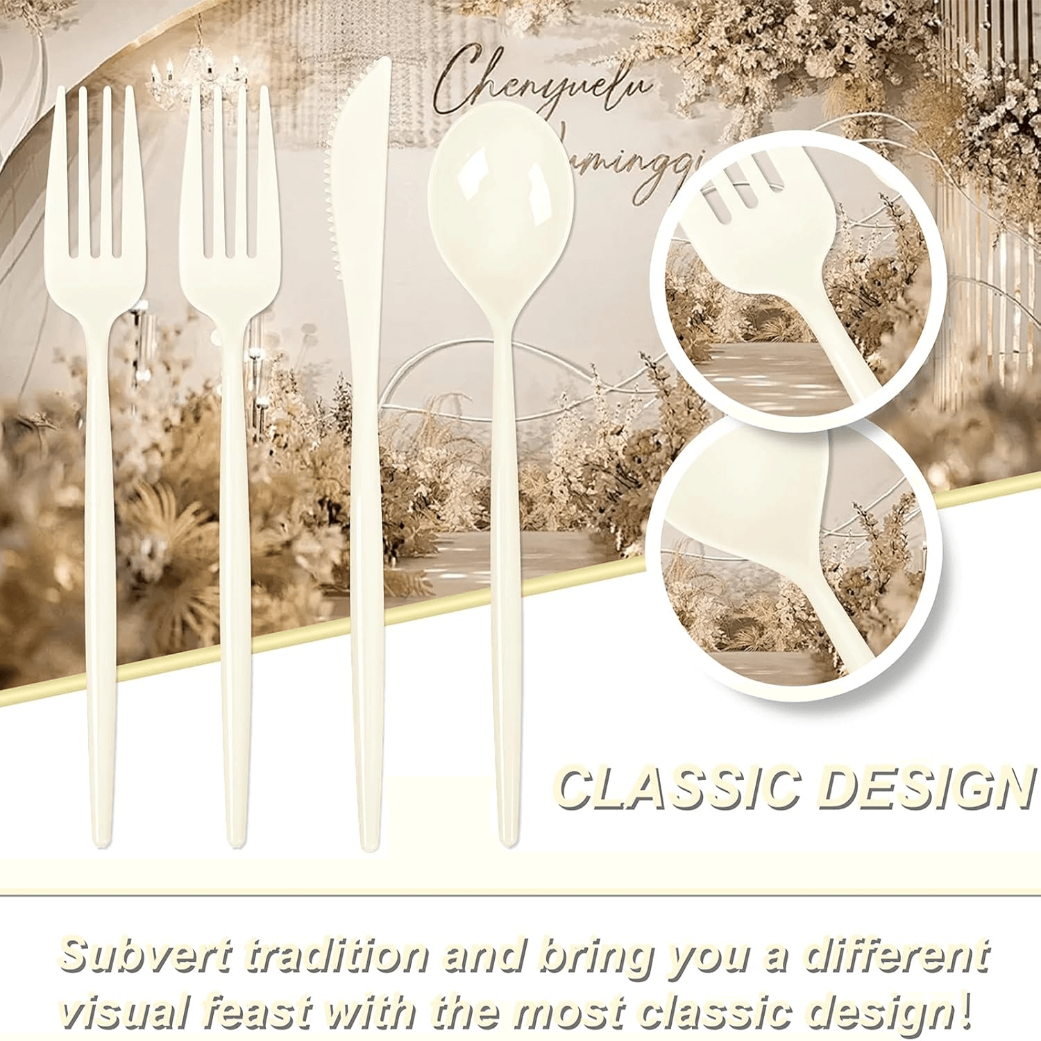 Beige Classic Plastic Silverware Set (180 Pieces) — view 8