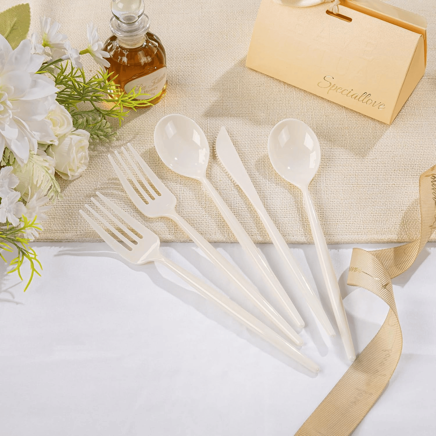 Beige Classic Plastic Silverware Set (180 Pieces) — view 9