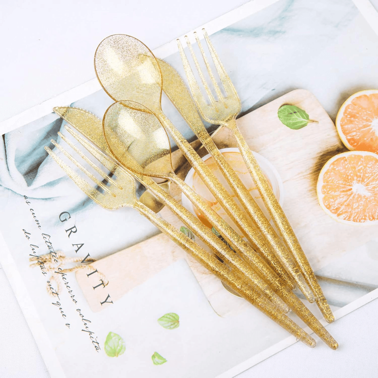 Gold Classic Plastic Silverware Set (180 Pieces) — view 5