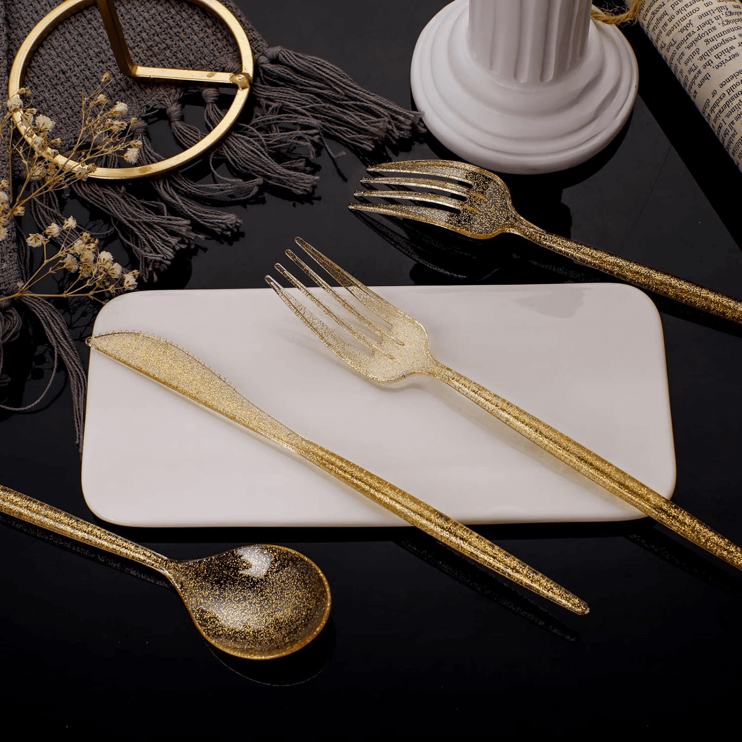 Gold Classic Plastic Silverware Set (180 Pieces) — view 6