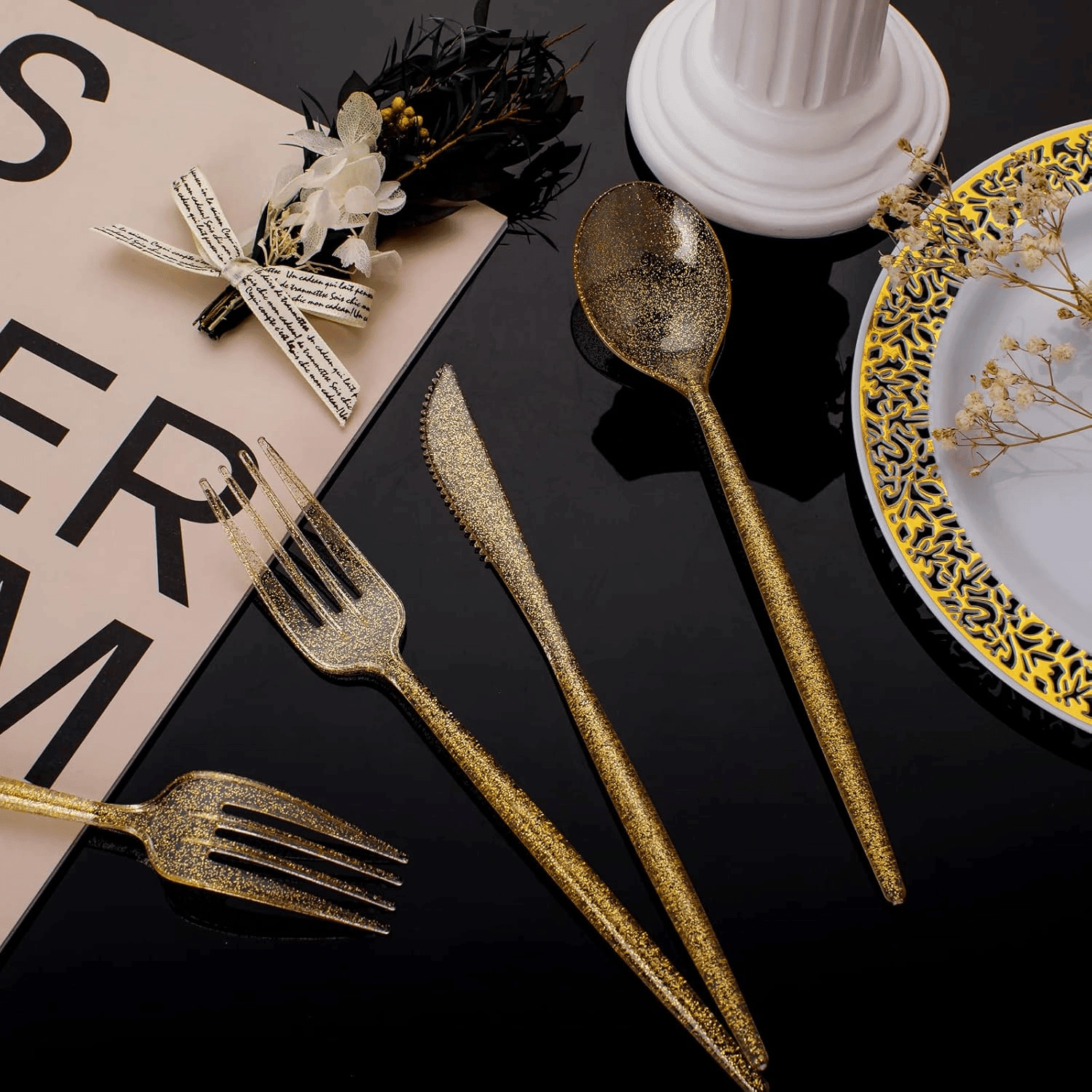 Gold Classic Plastic Silverware Set (180 Pieces) — view 7