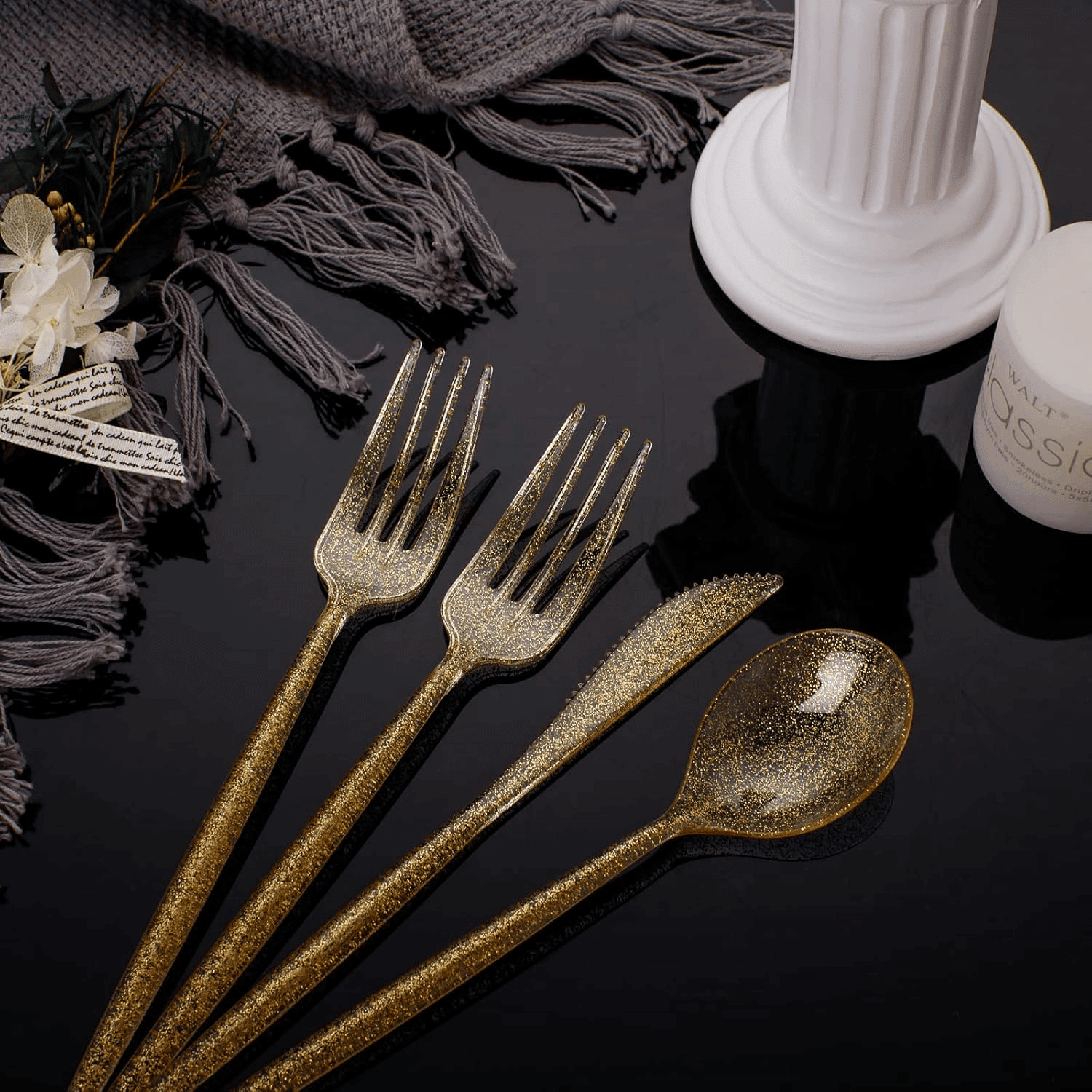 Gold Classic Plastic Silverware Set (180 Pieces) — view 10