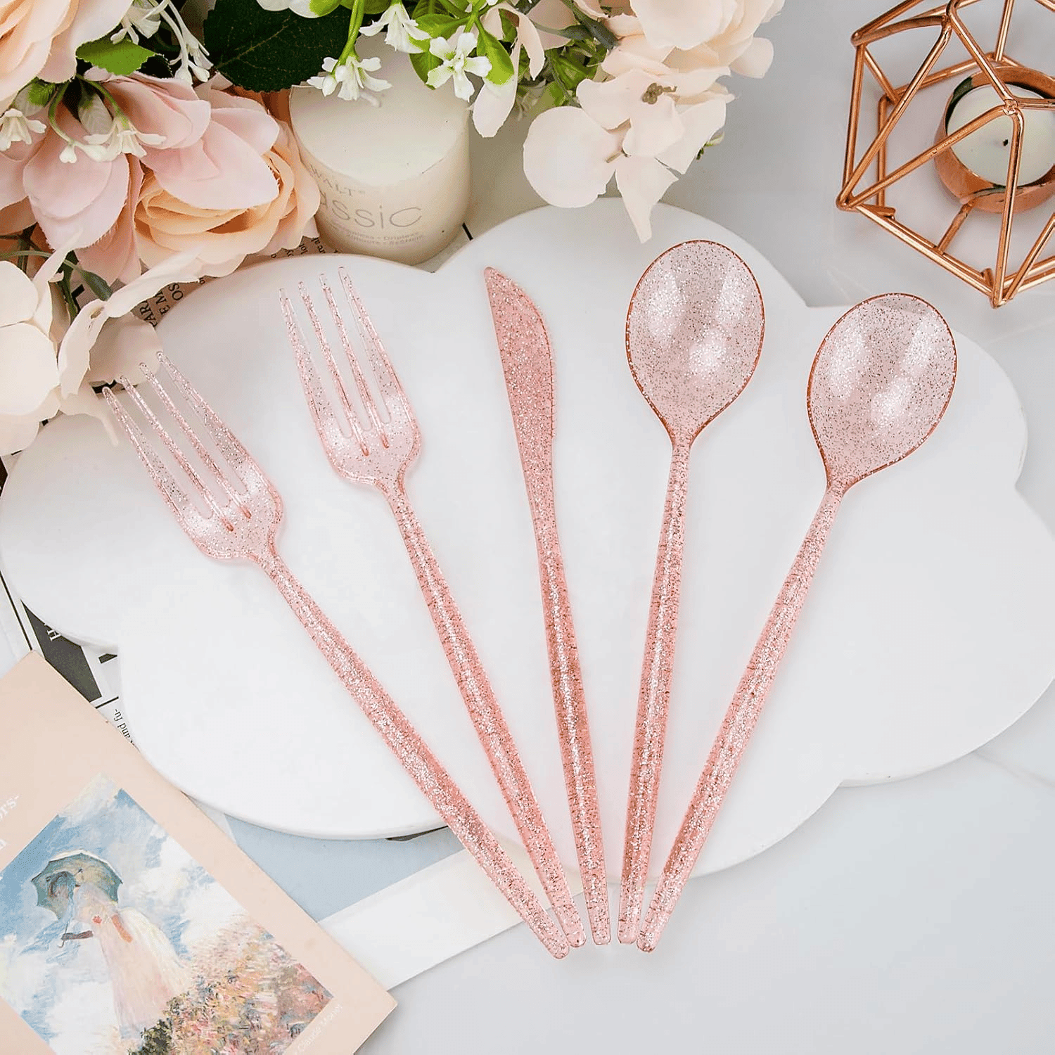 Pink Glitter Plastic Cutlery Set (180 Pieces) — view 8