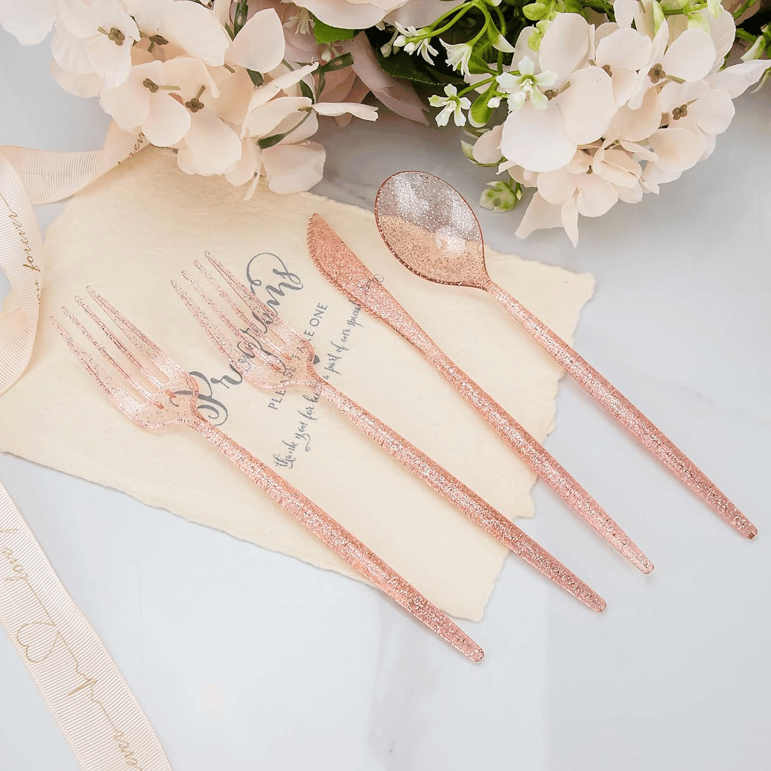 Pink Glitter Plastic Cutlery Set (180 Pieces) — view 9