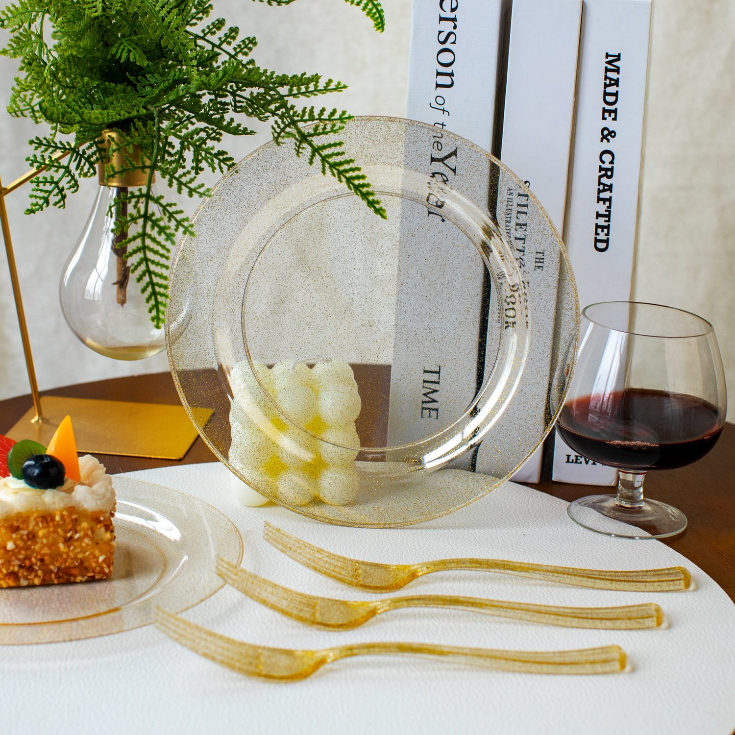 Gold Glitter Dessert Plates & Forks Set (144 Pieces) — view 5