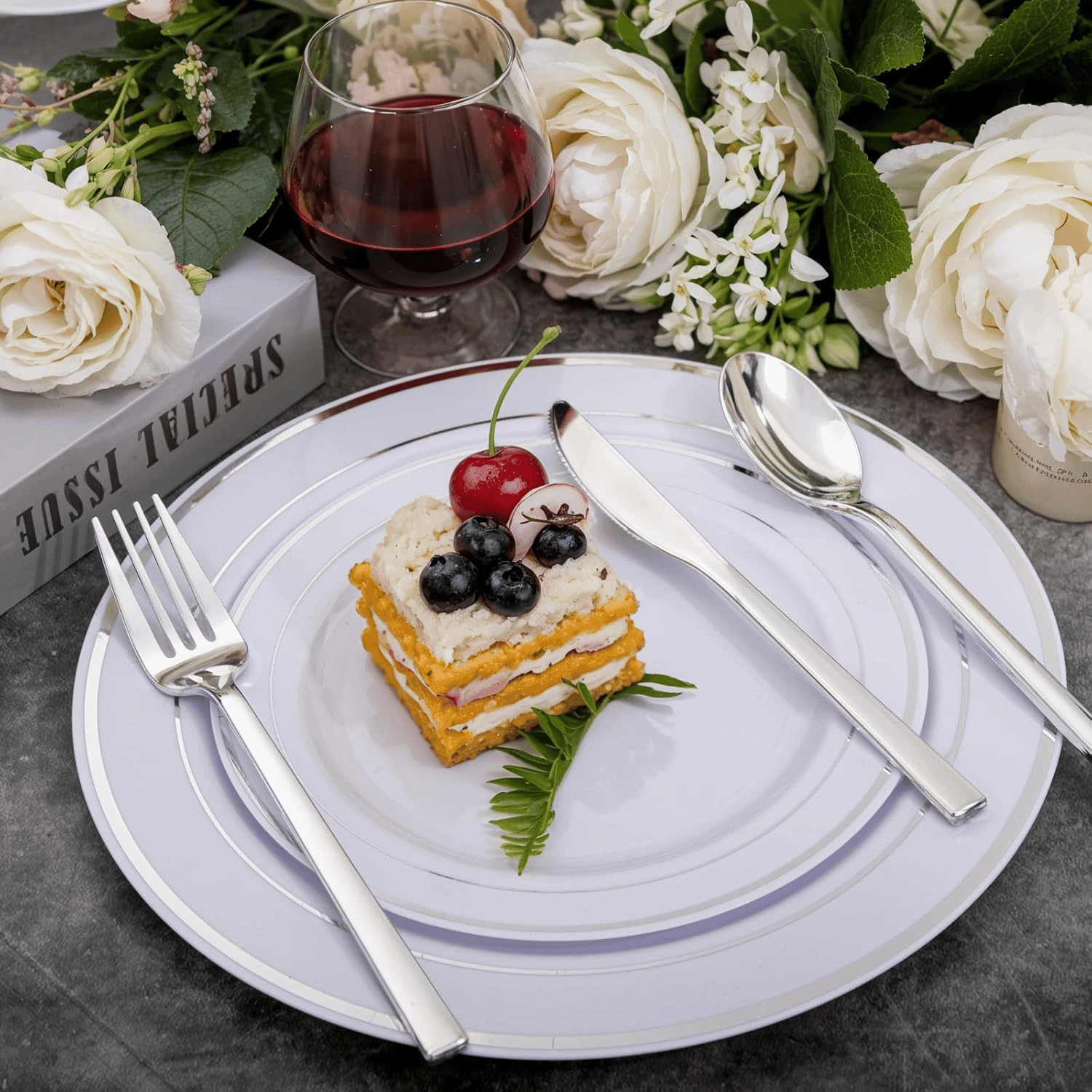Silver Luxury Plastic Cutlery Set (180 Pieces) — view 8