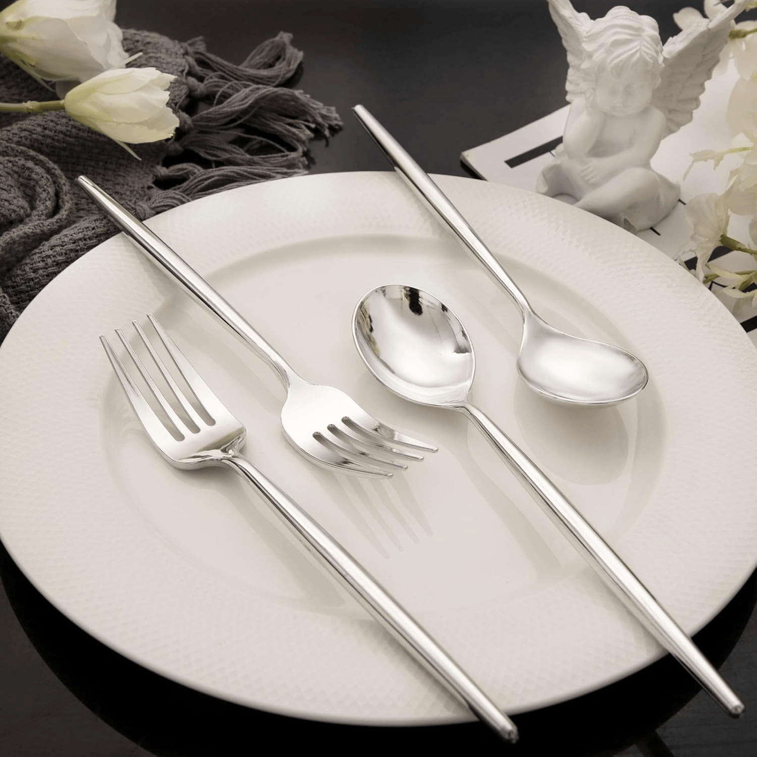 Elegant Silver Plastic Cutlery Set (180 Pieces) — view 8