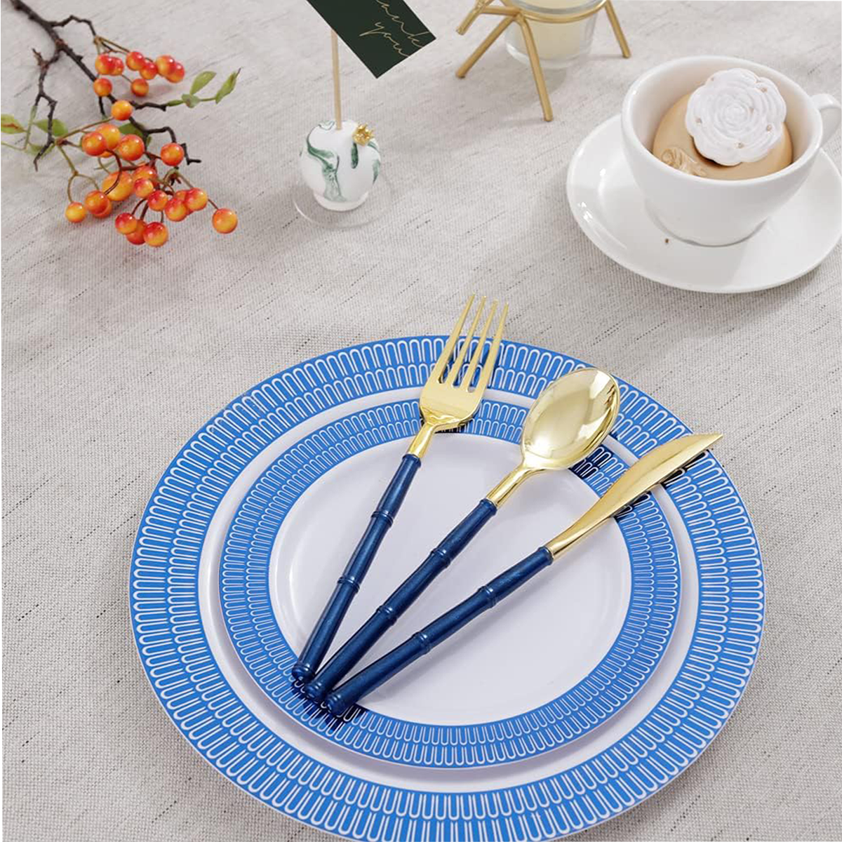 Gold Glitter Bamboo Handle Cutlery Set (102 Pieces) — view 5