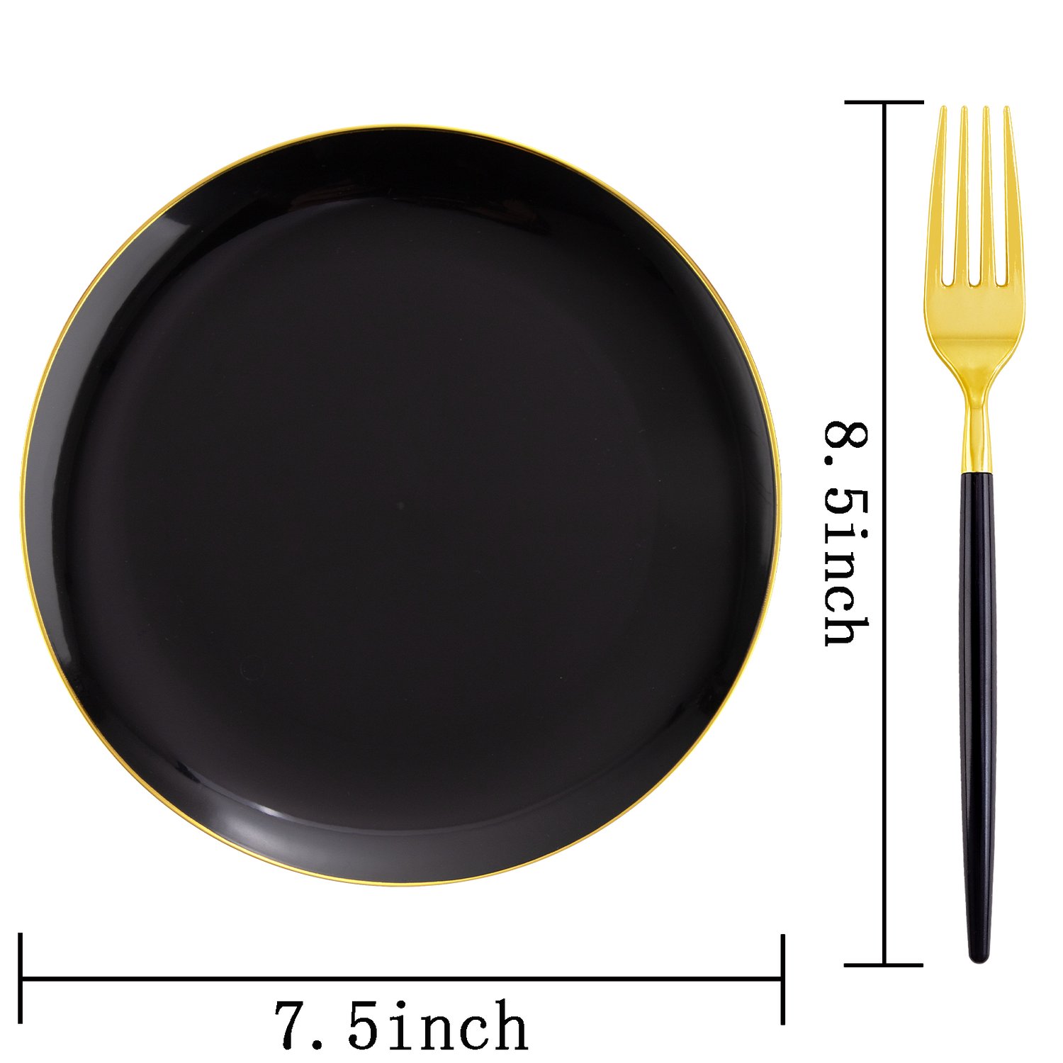 Black & Gold Dessert Plates & Forks Set (144 Pieces) — view 2