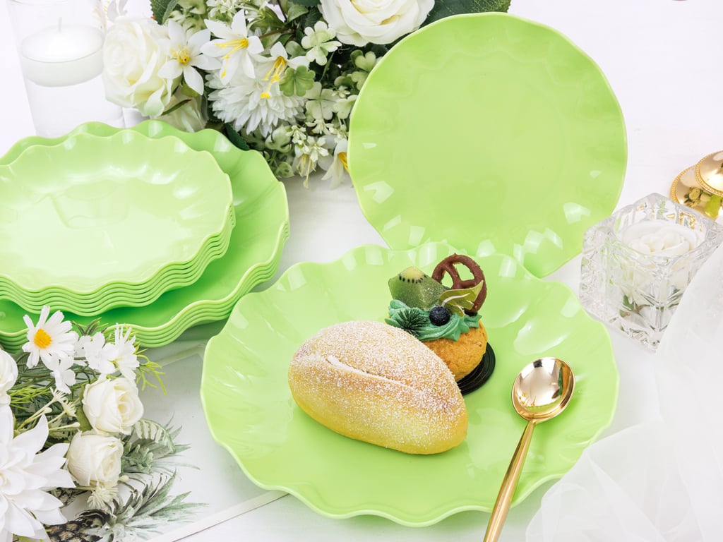 Green LIYH Scalloped Plastic Plates Reusable Unbreakable Dinner Plates Set — view 11