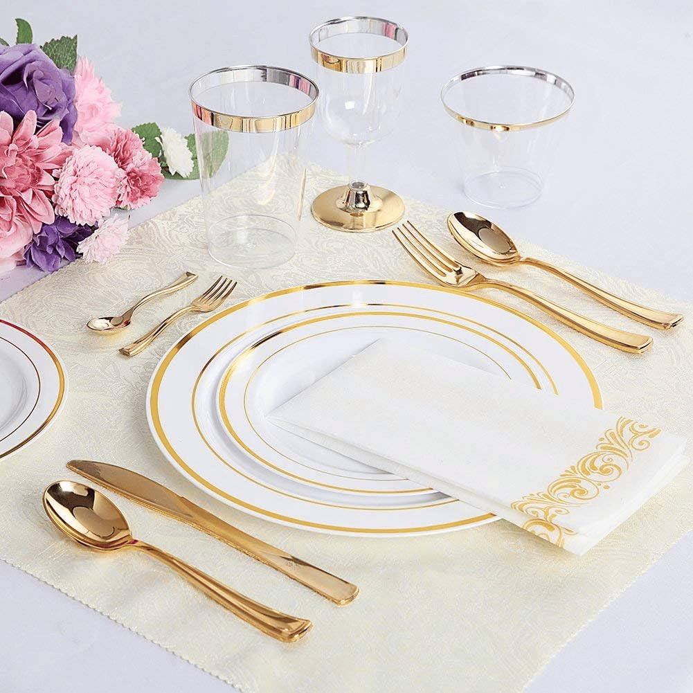 Modern Gold Plastic Flatware Set (120 Pieces) — view 10