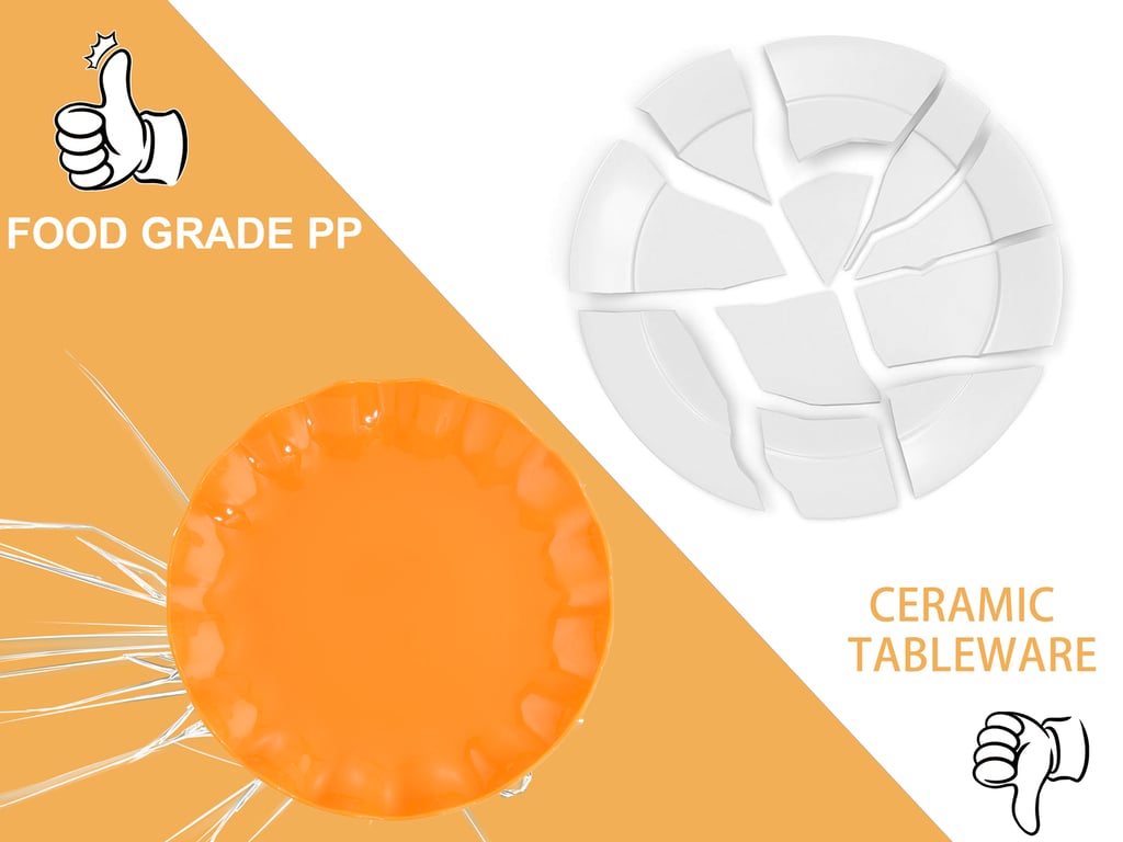 Orange LIYH Scalloped Plastic Plates Reusable Unbreakable Dinner Plates Set — view 7