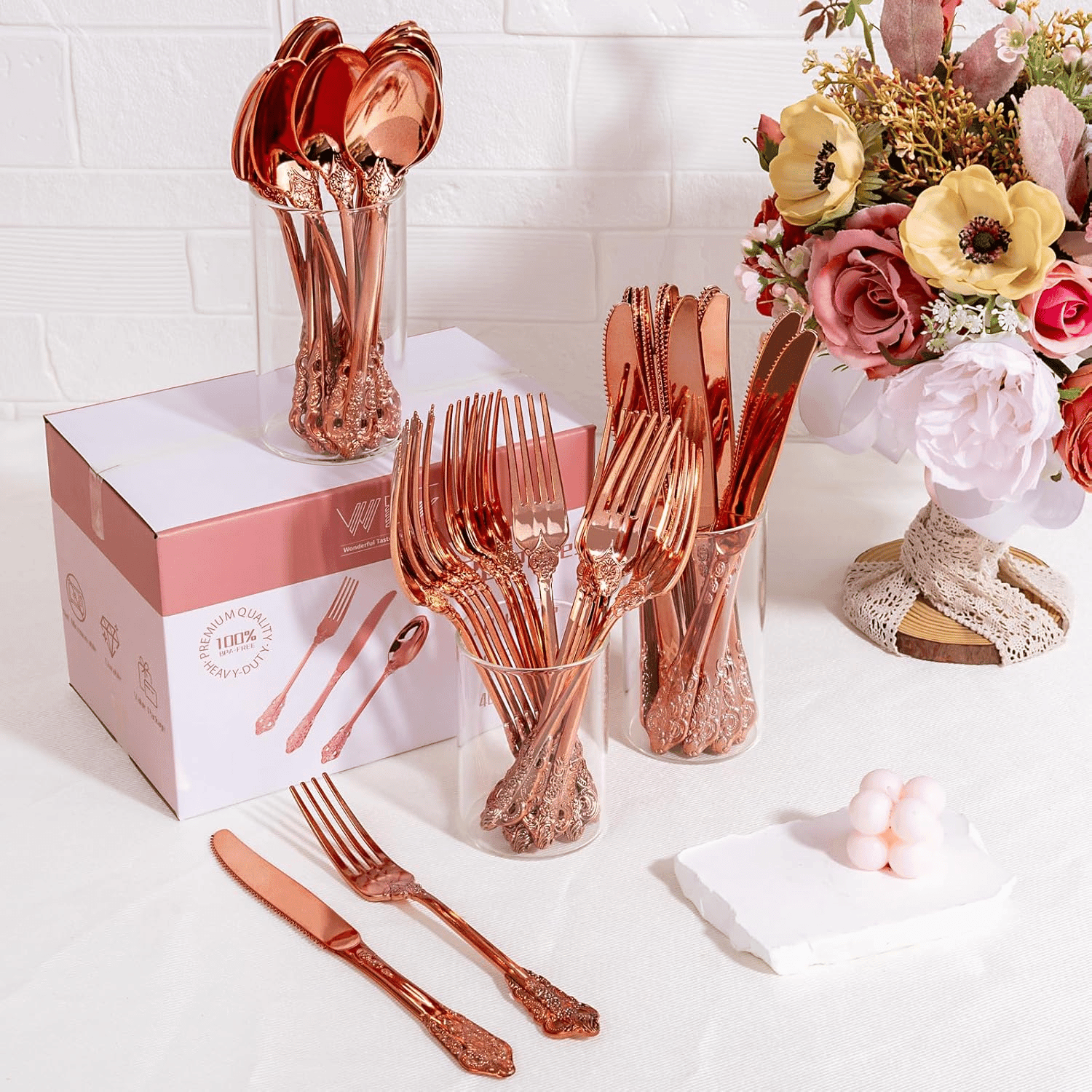 Rose Gold Plastic Flatware Set (120 Pieces) — view 8